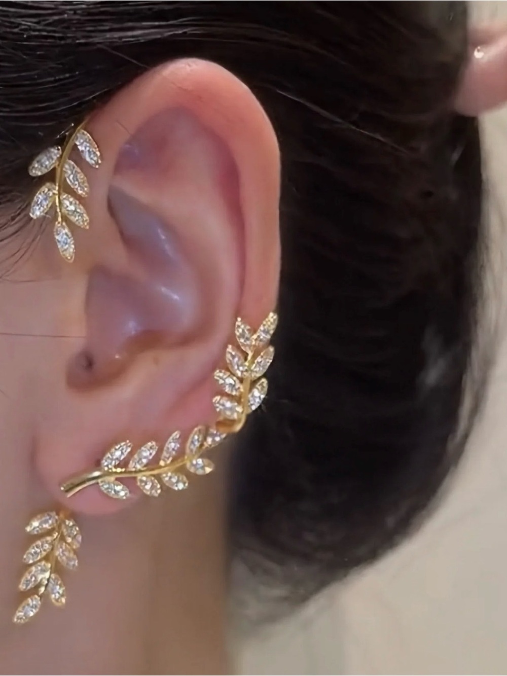 Gold Leaf Wrap Ear Cuff and Drop Earring Set